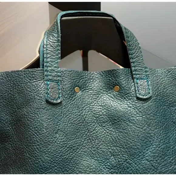 Portland Leather Almost Perfect Mini Crossbody Tote Blue Green - Picture 6 of 11